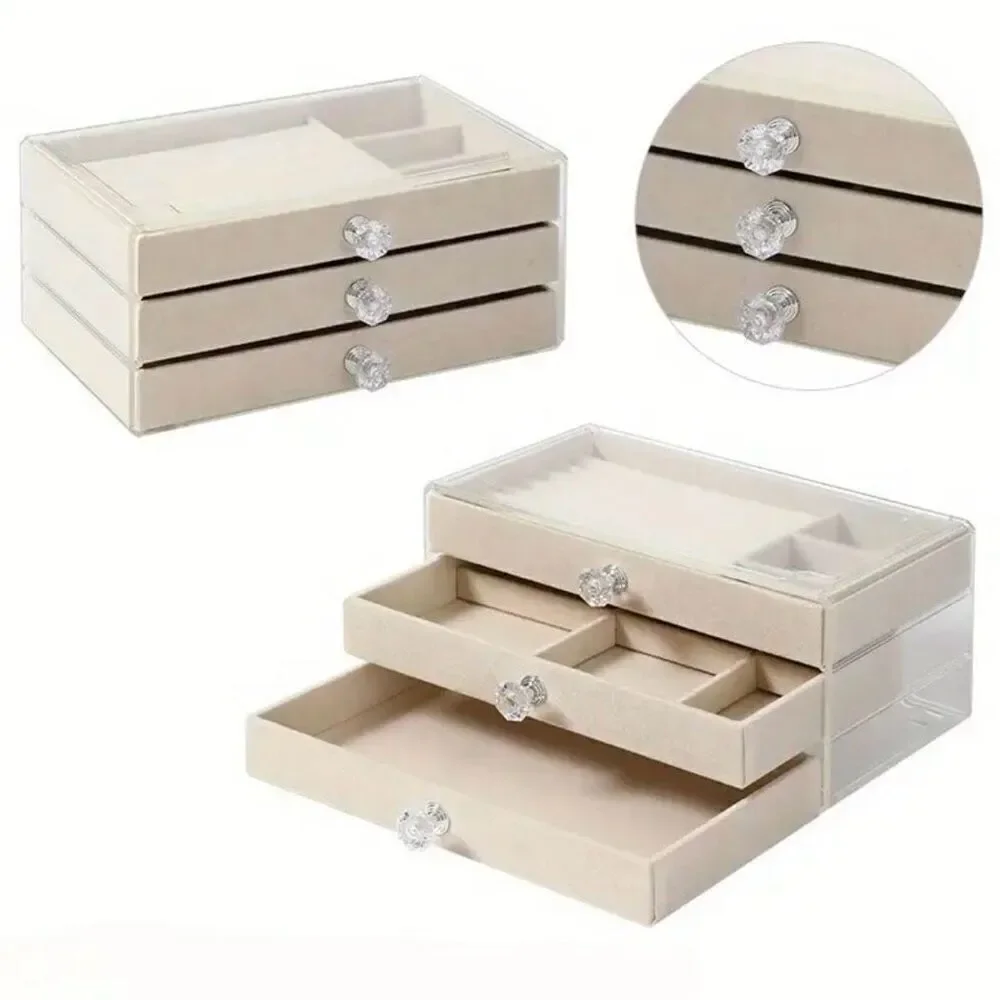 NWT 3 Tiers Beige Jewelry Box Case  Jewelry Organizer Rings, Earrings Bracelets